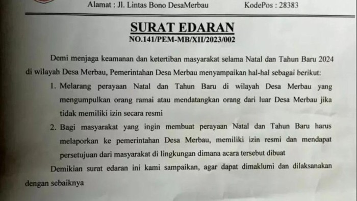 Larangan Rayakan Natal Tanpa Izin oleh Kades di Riau Berujung Dimediasi